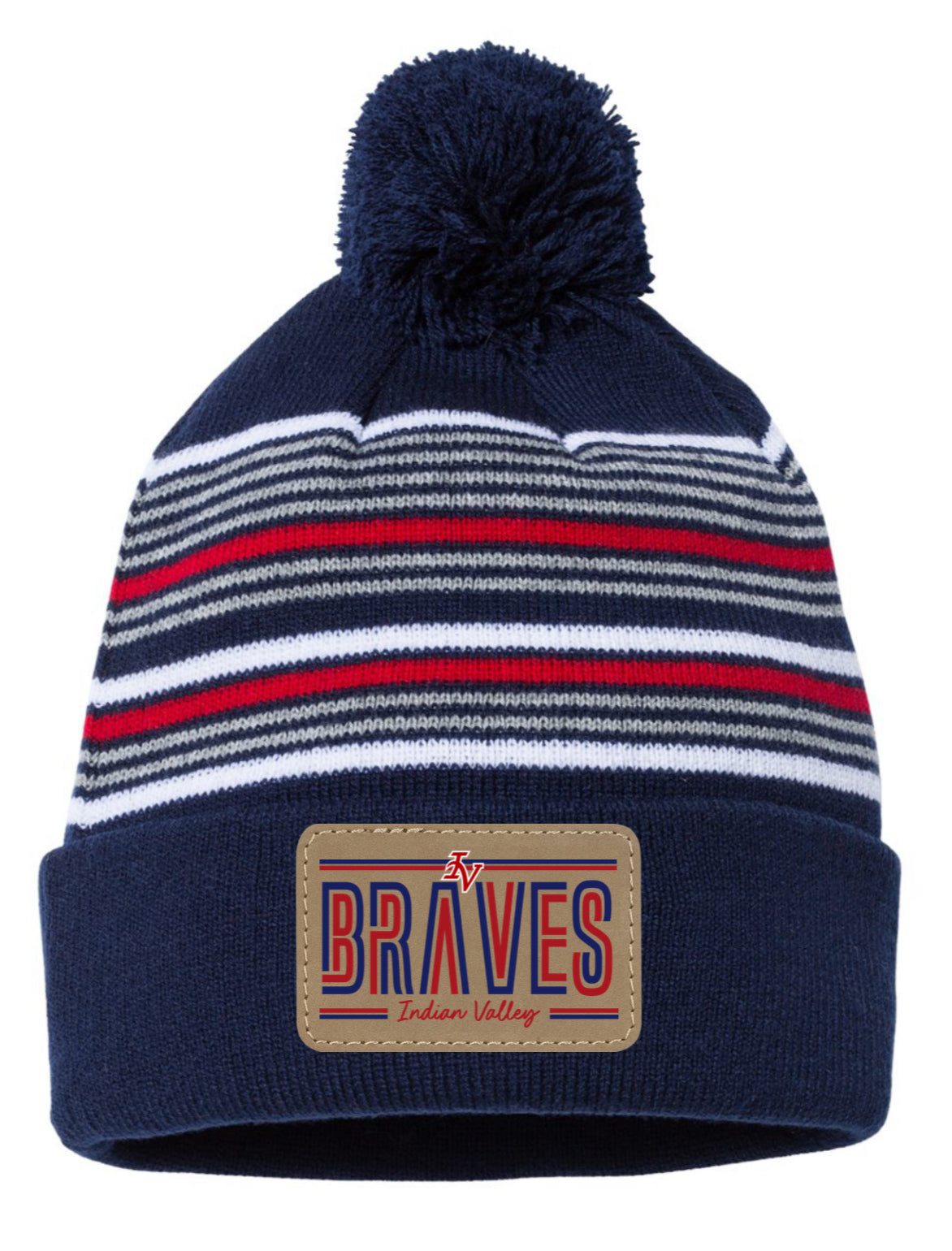 12" Striped Pom-Pom Cuffed Beanie