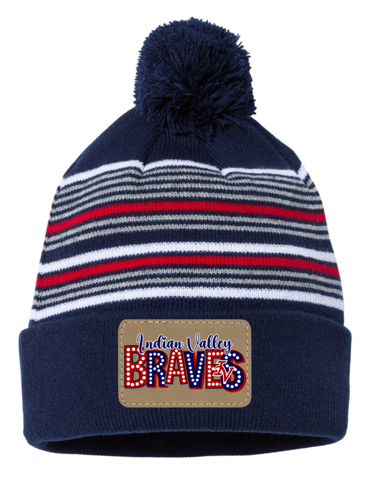 12" Striped Pom-Pom Cuffed Beanie