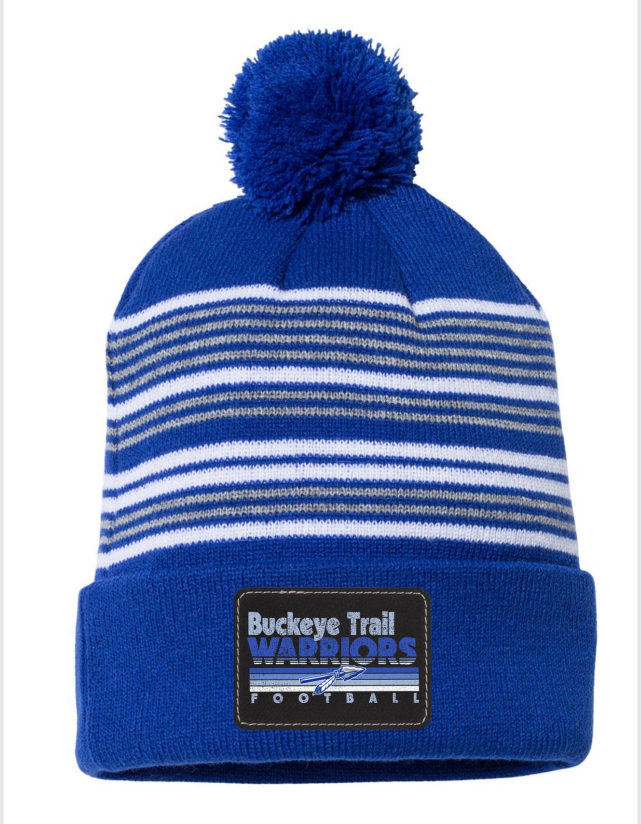 12" Striped Pom-Pom Cuffed Beanie