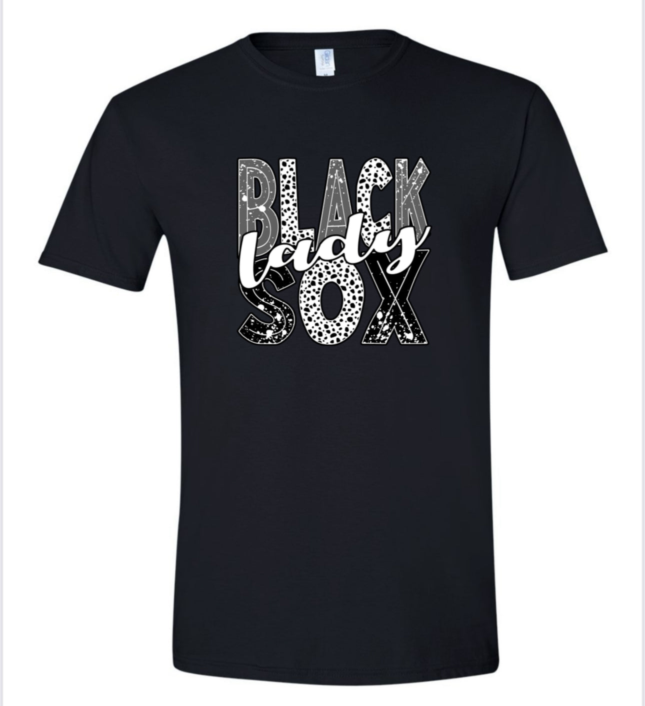 Adult-Dalmatian Dot Lady Black Sox Tee