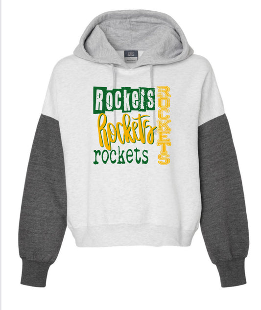 Women's Sueded Fleece Colorblocked Crop Hooded Sweatshirt