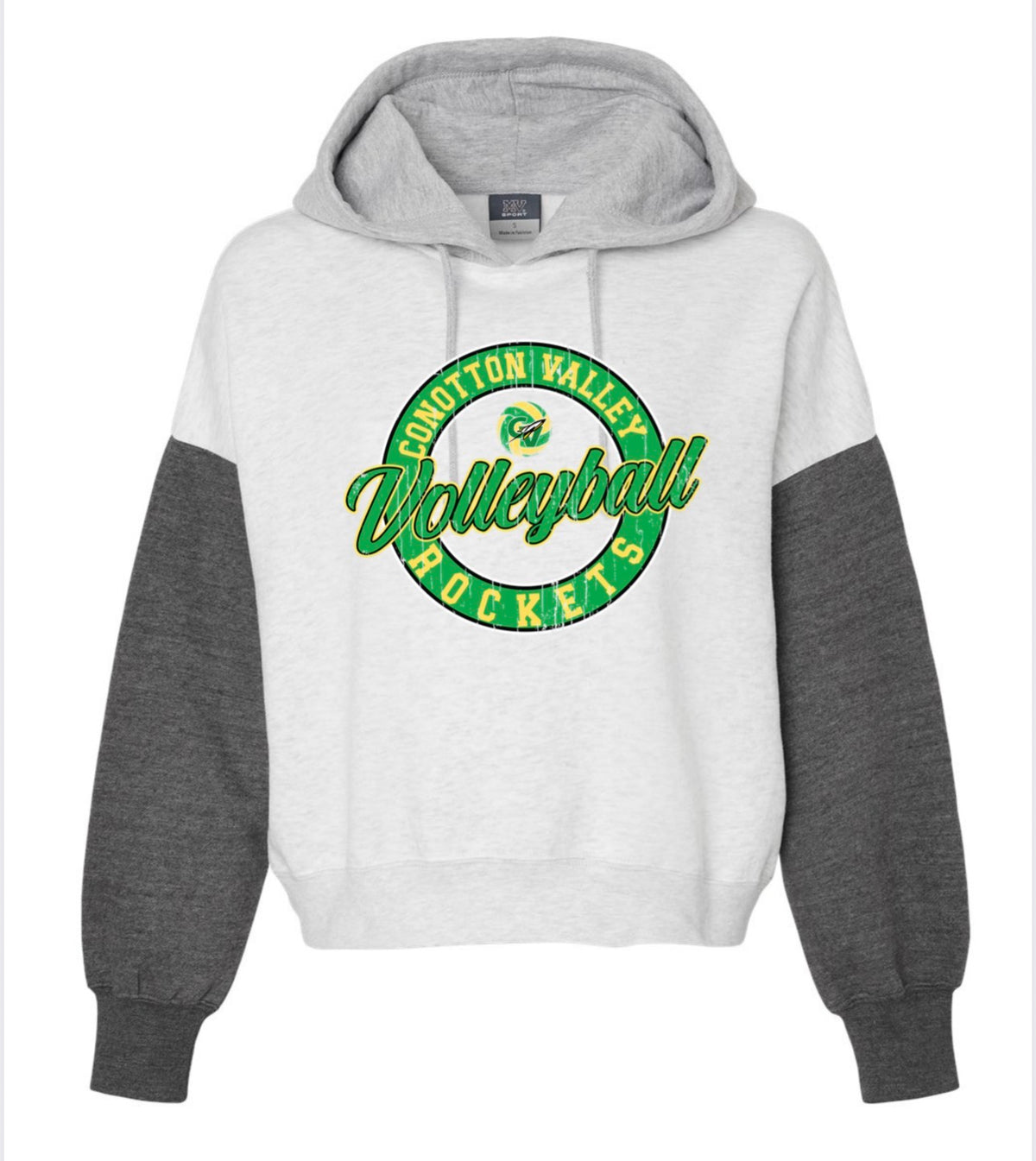 Women's Sueded Fleece Colorblocked Crop Hooded Sweatshirt