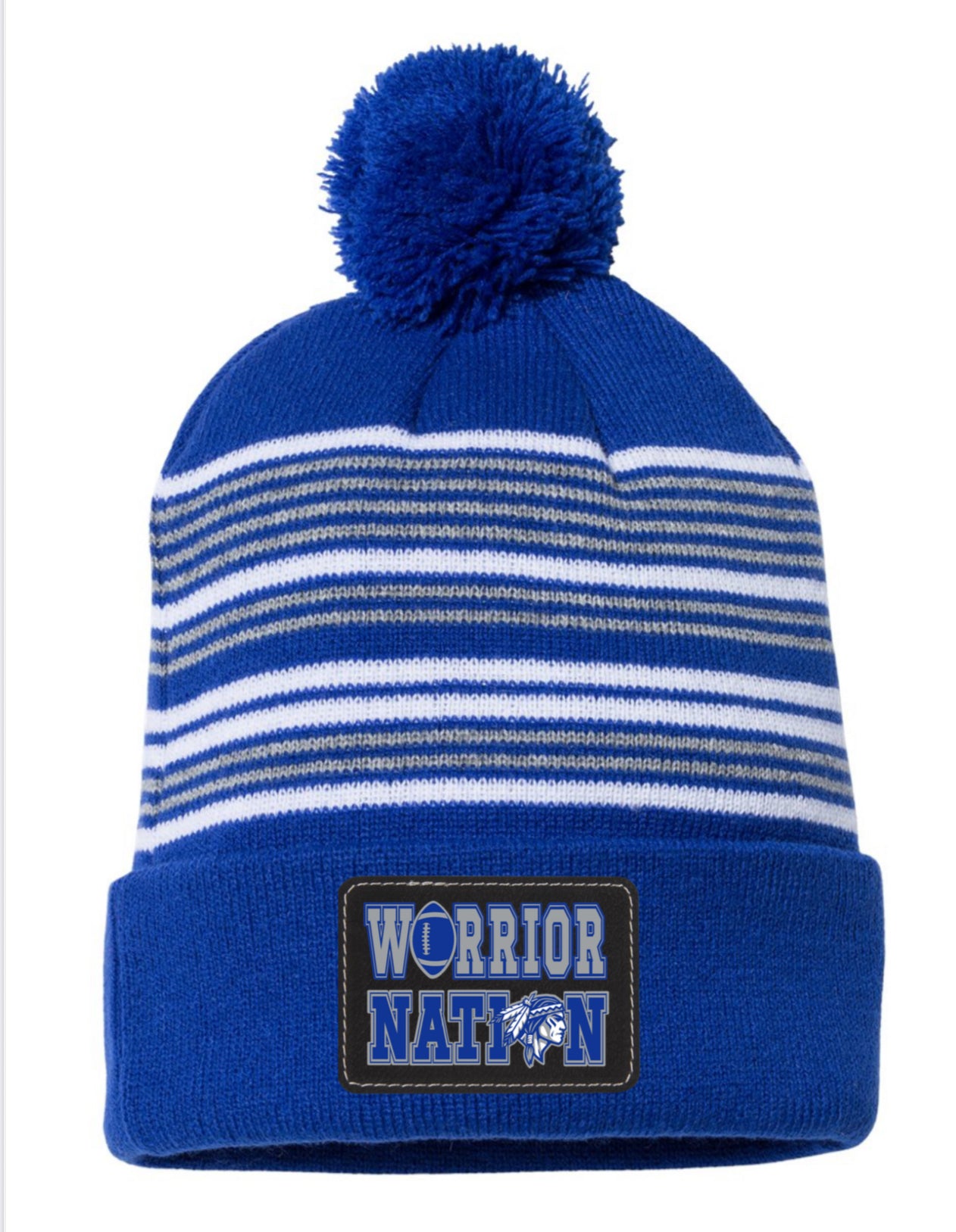 12" Striped Pom-Pom Cuffed Beanie