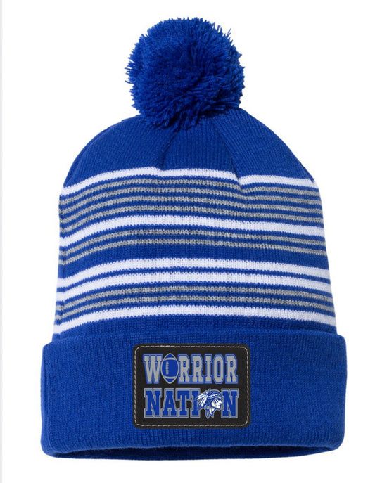12" Striped Pom-Pom Cuffed Beanie