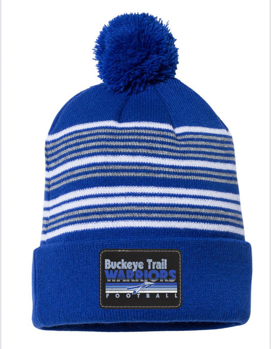 12" Striped Pom-Pom Cuffed Beanie